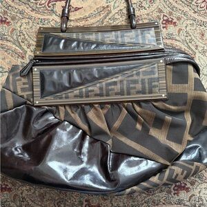 Fendi Black and Brown Patterned Shoulder Bag